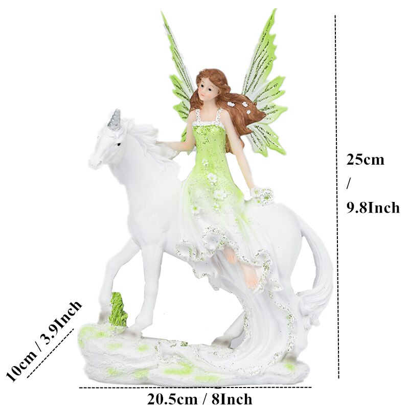 VILEAD Resin Angel Fairy Figurine Unicorn Horn Flower Fairy Garden Statue Horse Miniatures Modern Animal Home Decoracion Hogar