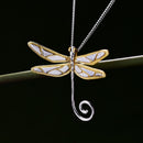 Lotus Fun Real 925 Sterling Silver Natural Handmade Fine Jewelry 18K Gold Cute Dragonfly Pendant without Necklace for Women Gift