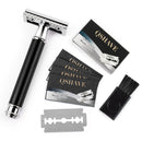 Qshave Men Manual Shaving Razor Classic Safety Razor Black Handle Double Edge Blade Stainless Steel Metal with 5 blades as gift