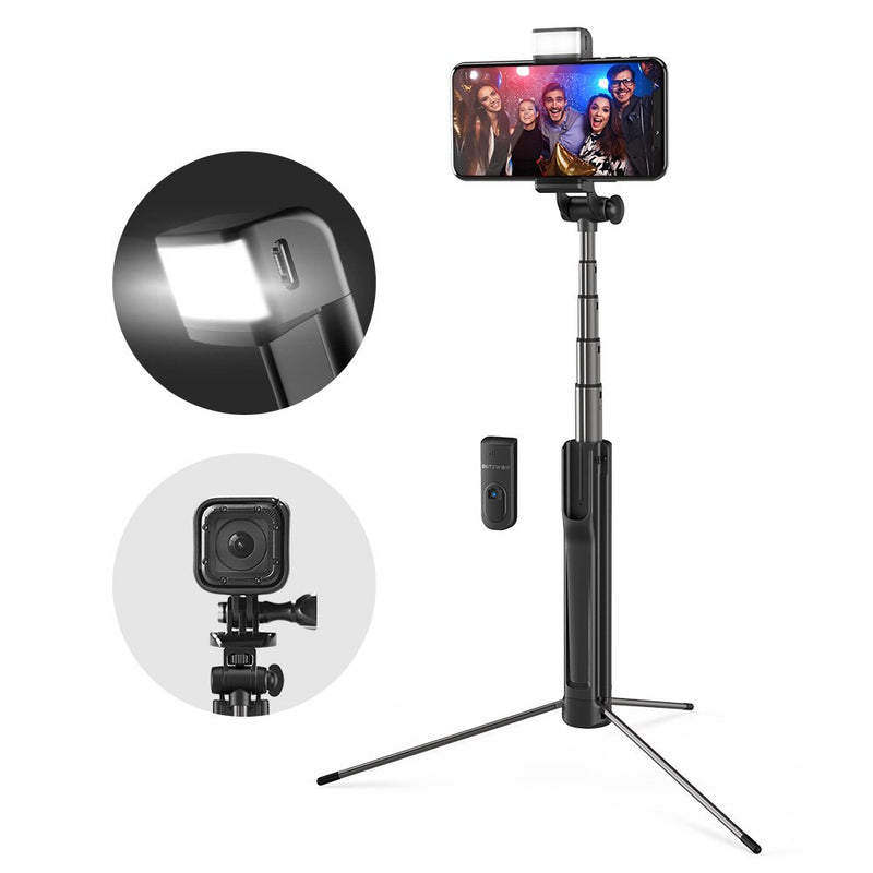 Blitzwolf 3 IN 1 LED Fill Light bluetooth-compatible Wireless Selfie Stick Tripod Extendable Monopod For iPhone For Huawei