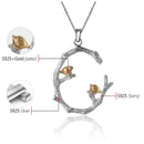 Lotus Fun Real 925 Sterling Silver Natural Original Fine Jewelry 18K Gold Bird on Branch Pendant without Necklace for Women Gift