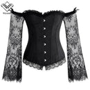 Frauen Halloween Steampunk Korsett Sexy Mieder Langarm Rot Mieder Lace Up Bustier Party Club Hochzeit Tops Plus Größe S-6XL