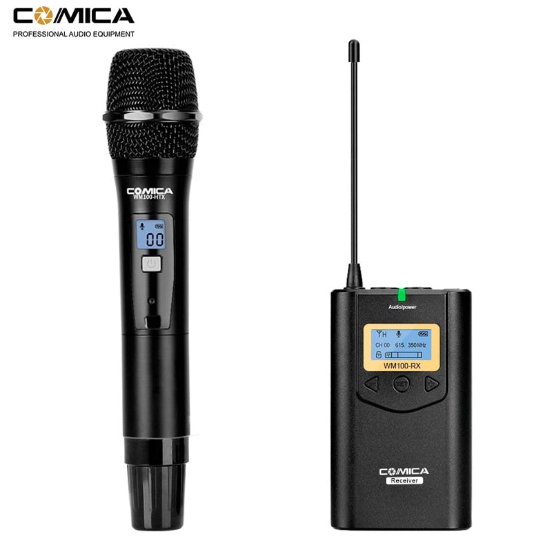 Comica CVM-WM100 UHF 48 canales inalámbrico Lavalier solapa micrófono sistema para Canon Nikon Sony DSLR cámaras/teléfonos inteligentes