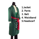 5PCS Japanese Anime Roronoa Zoro Cosplay Costume Comic Halloween Cosplay robe Full Set wig and kerchief free shipping
