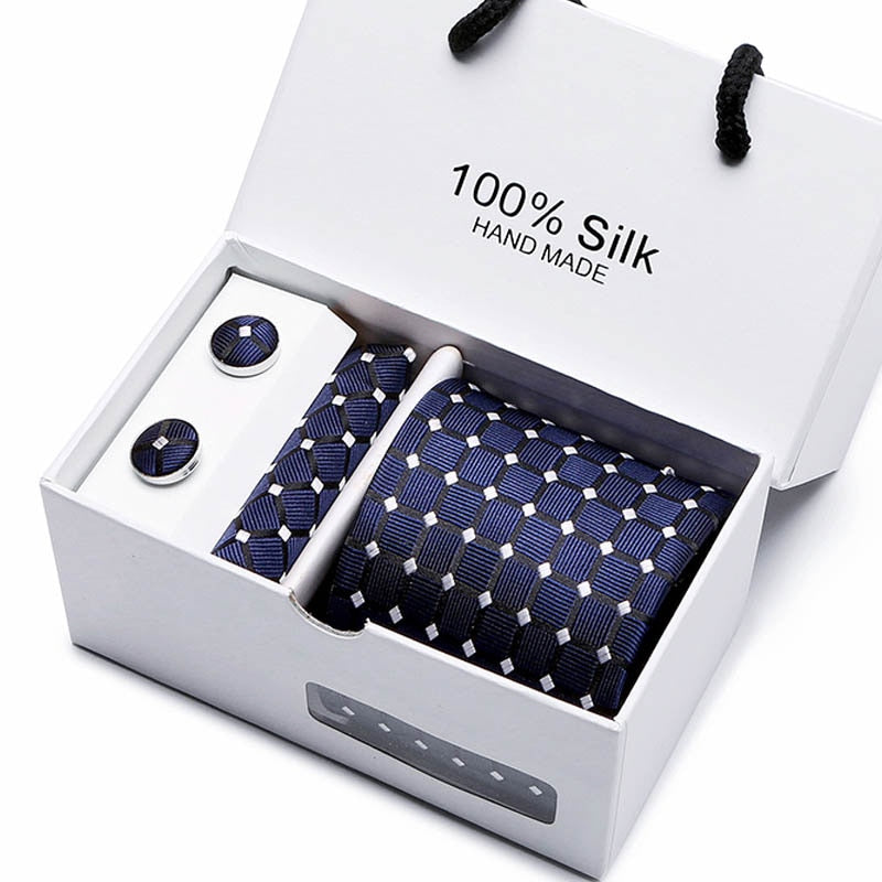 Gift box Packing  Brand Luxury Necktie Pocket Square Wedding Mens Neck TIes Silk Tie Set  Cufflinks Handkerchief