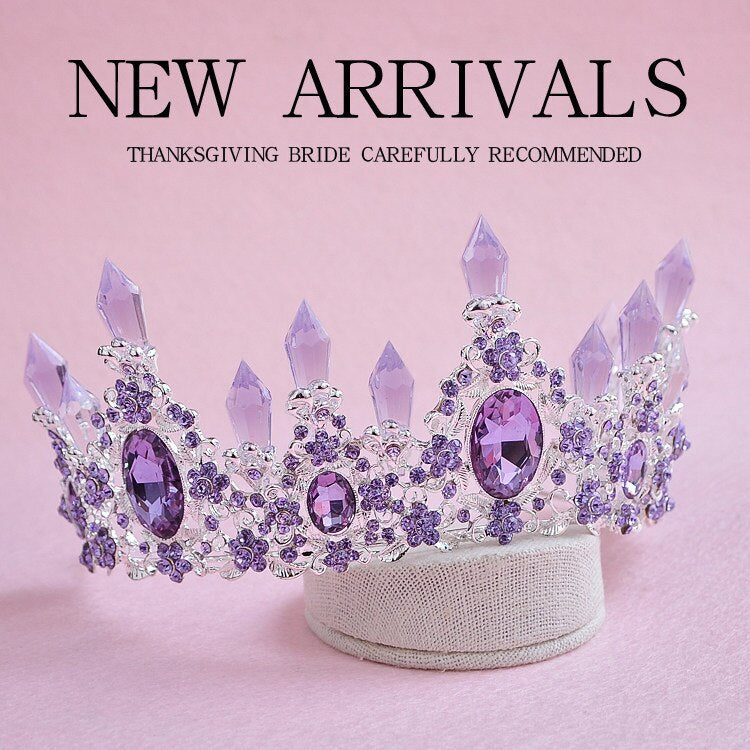 2020 New Arrival Charming Purple Crystal Bridal Tiara Crowns Magnificent Rhinestone Diadem for Princess Wedding Hair Accessories