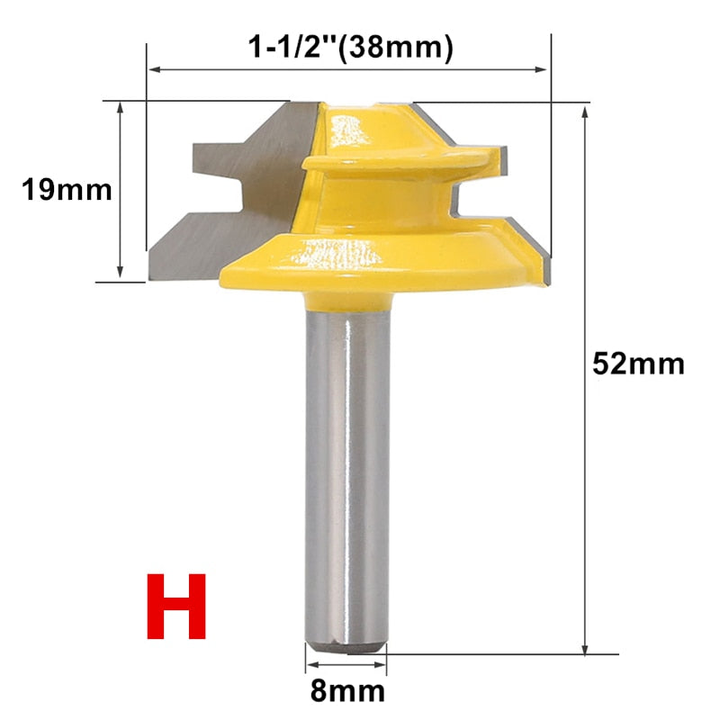 Broca de enrutador de inglete de bloqueo de 45 grados 6,35mm/8mm/12,7mm fresa de espiga de madera de vástago para herramientas de carpintería de carpintero de madera contrachapada MDF