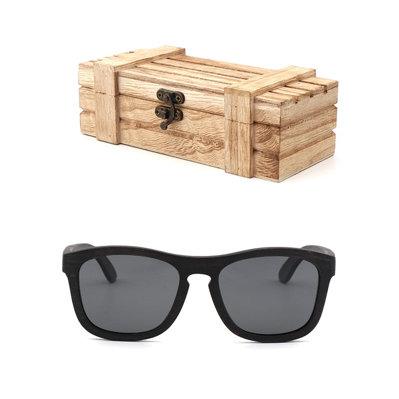 Retro-Männer polarisierte Frauen-Sonnenbrille Schwarzes Holz Kinderpaar-Sonnenbrille handgefertigt UV400 Mit Bambus-Holzkiste