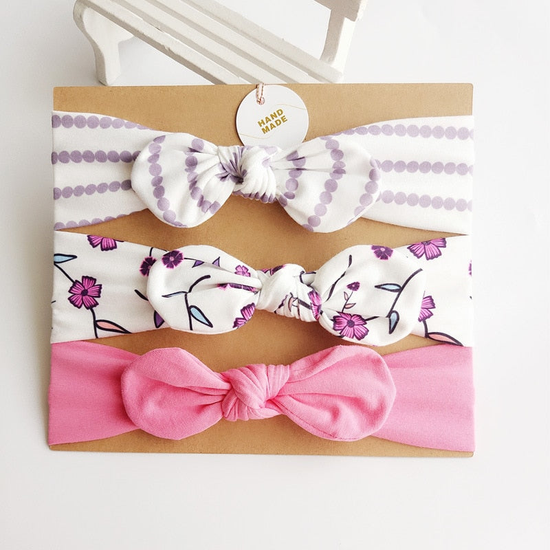 3pcs/set Baby Girl Headbands Cotton Rabbit Ear Newborn Turban Bow Elastic Hairband Princess Christmas Day Gifts Baby Accessories