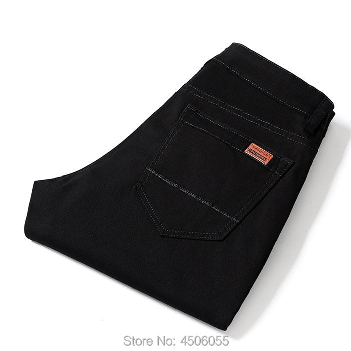 Pantalones de algodón rectos de negocios para hombre, pantalones elásticos para niño, ajustados, informales, de talla grande, 42, 44, 46, negro, caqui, rojo y azul