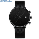 CRRJU Mens Watches Luxury Sport Wrist Watch Unique Design Stainless Steel Auto Date Mesh Strap Men Fashion Casual Quartz Watches