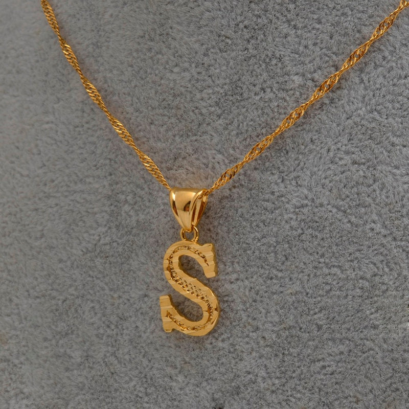 Anniyo A-Z Small Letters Necklaces Women/Girl Gold Color Initial Pendant Thin Chain English Letter Jewelry Alphabet Gift