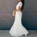 Ordifree 2022 Summer Vintage Women Maxi Party Dress Short Sleeve White Lace Long Tunic Beach Dress Vocation Holiday Clothes