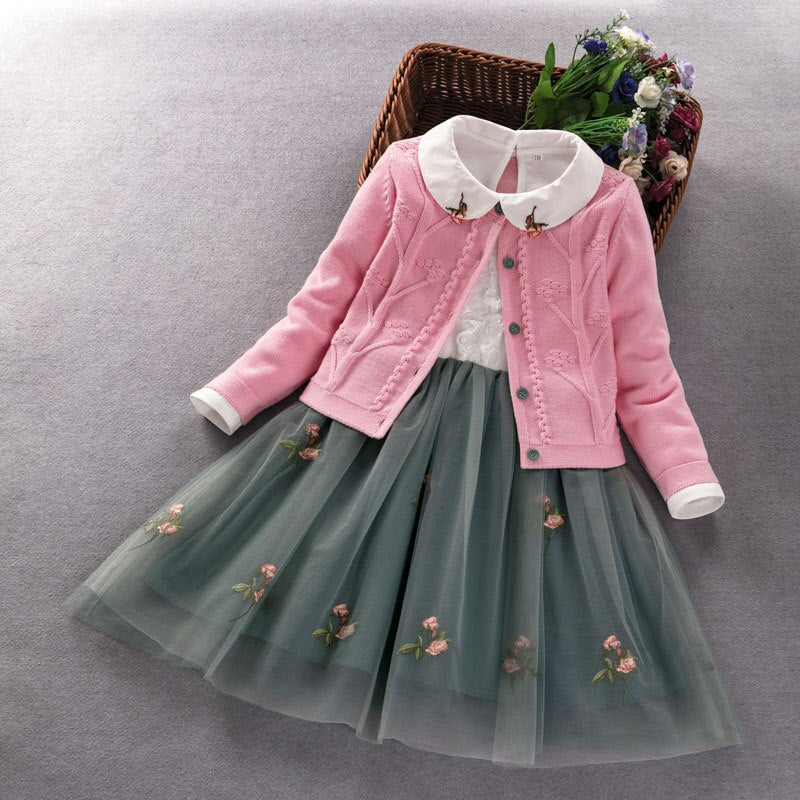 Elegant Girls clothing set new 2022 spring autumn Kids princess coat+dress 2Pcs suit for girl party children clothes 3 5 8 9Year