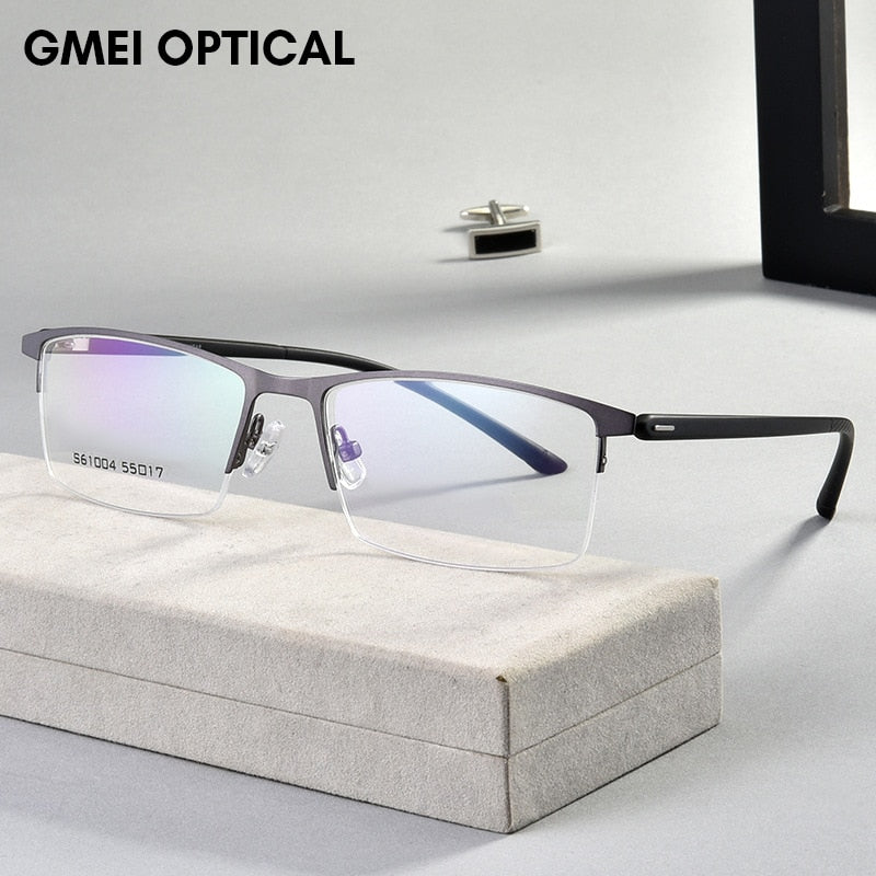 Gafas de negocios de medio borde para hombre, montura de gafas de aleación de Metal, gafas ópticas modernas a la moda, monturas graduadas para hombre