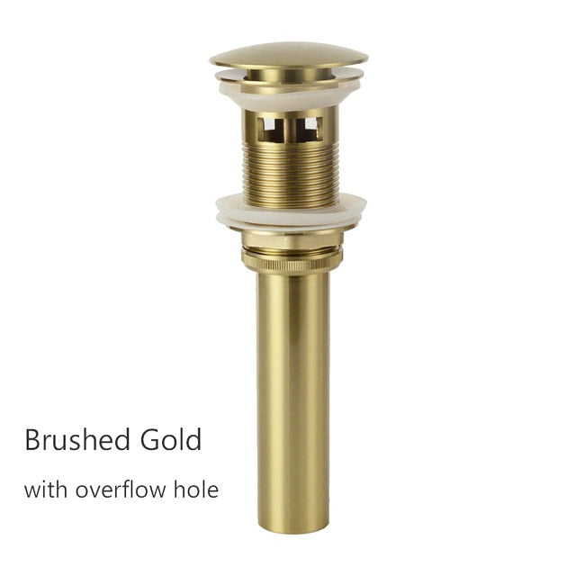 Brass Drain Black/White/Chrome Plated/Gold/Rose Gold/ORB Bathroom Basin Push Down Pop-Up Drain With/Without Overflow Hole Design