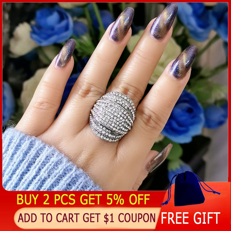 SINLEERY Luxury Big Multi Paved Cubic Zirconia Female Rings Silver Color Party Wedding Jewelry Aneis Feminino ZD1 SSB