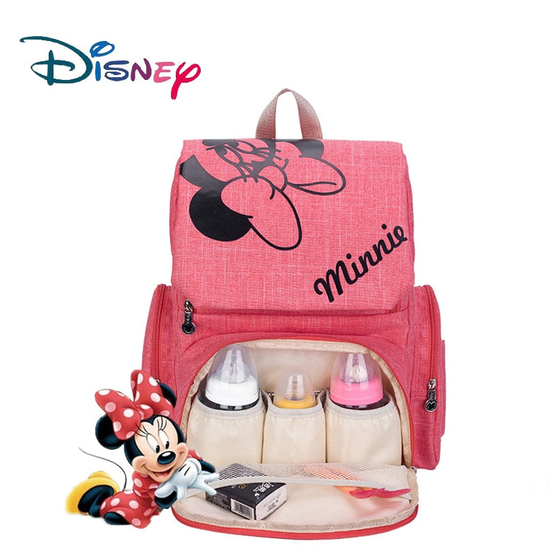 Bolsa de pañales de mamá de Disney, bolsa de lactancia para el cuidado del bebé, mochila de viaje de diseñador, bolsos rosas y grises de Mickey Minnie