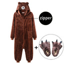 Oso Onesie mujeres hombres Kigurumis Animal pijama dibujos animados zapatillas Festival Homewear invierno cálido traje cremallera botón monos