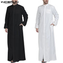 INCERUN Men Muslim Clothes Solid Color Jubba Thobe Long Sleeve Stand Collar Robes Dubai Middle East Men Islamic Arabic Kaftan