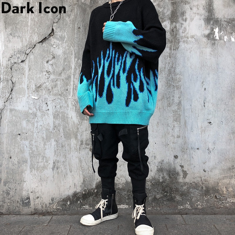 DARK ICON Blue Flame Sweater Me 2019 Winter Streetwear Herren Pullover Pullover Strickpullover für Herren