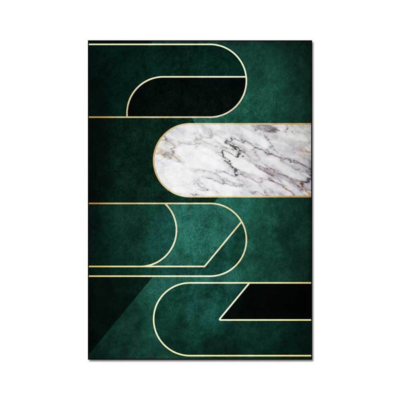 Luxury Deep Emerald Green Carpets Geometric Gold Lines White Marble Mosaic Area Rugs Livingroom Bedroom Sofa Non-Slip Floor Mat