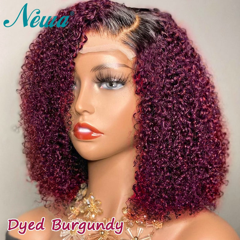 10A Newa Short Bob Wig Ombre Curly Human Hair Wig Pre Plucked 13x6 Brazilian Lace Front Wig Highlight 4x4 Closure Wigs For Women