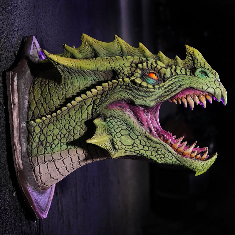 Dragon Legends Prop 3d montado en la pared dinosaurio humo luz pared arte escultura forma estatua decoración del hogar habitación decoración de Halloween