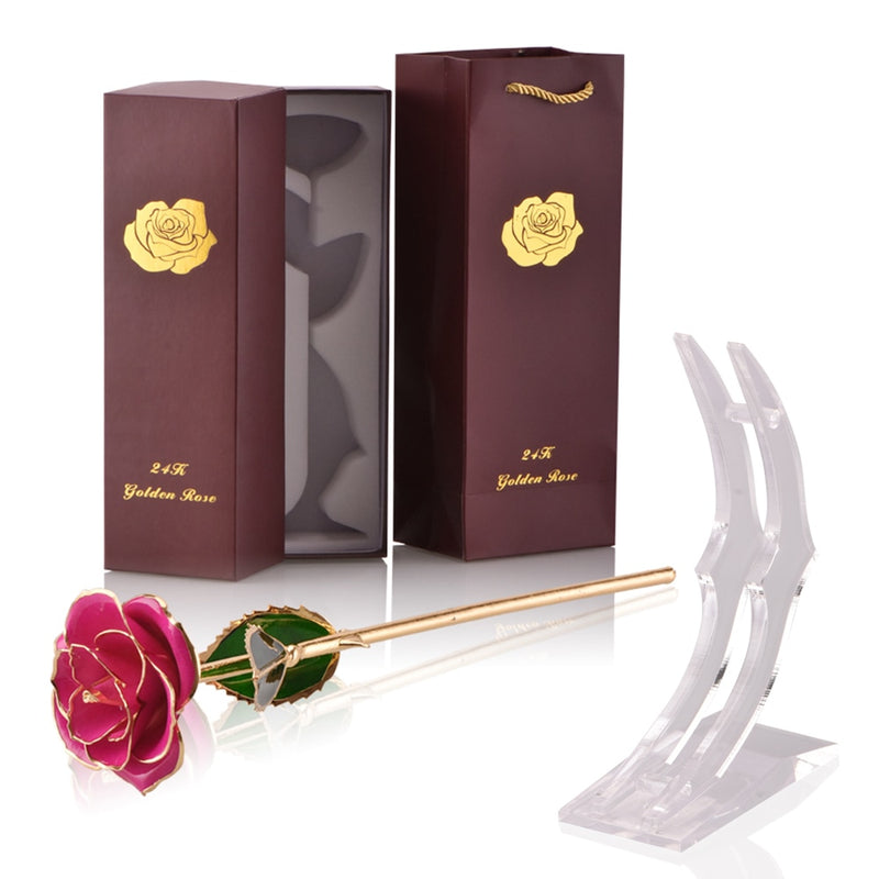 Geschenke für Frauen 24 Karat Gold getauchte Rose mit Ständer Ewige Blumen für immer Liebe in Box Freundin Hochzeit Weihnachtsgeschenke für Sie