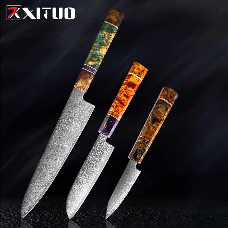 XITUO Chef's Nakiri Knife 67 Schichten japanischer Damaskus-Stahl Damaskus-Kochmesser 8 Zoll Damaskus-Küchenmesser Solidified Wood HD