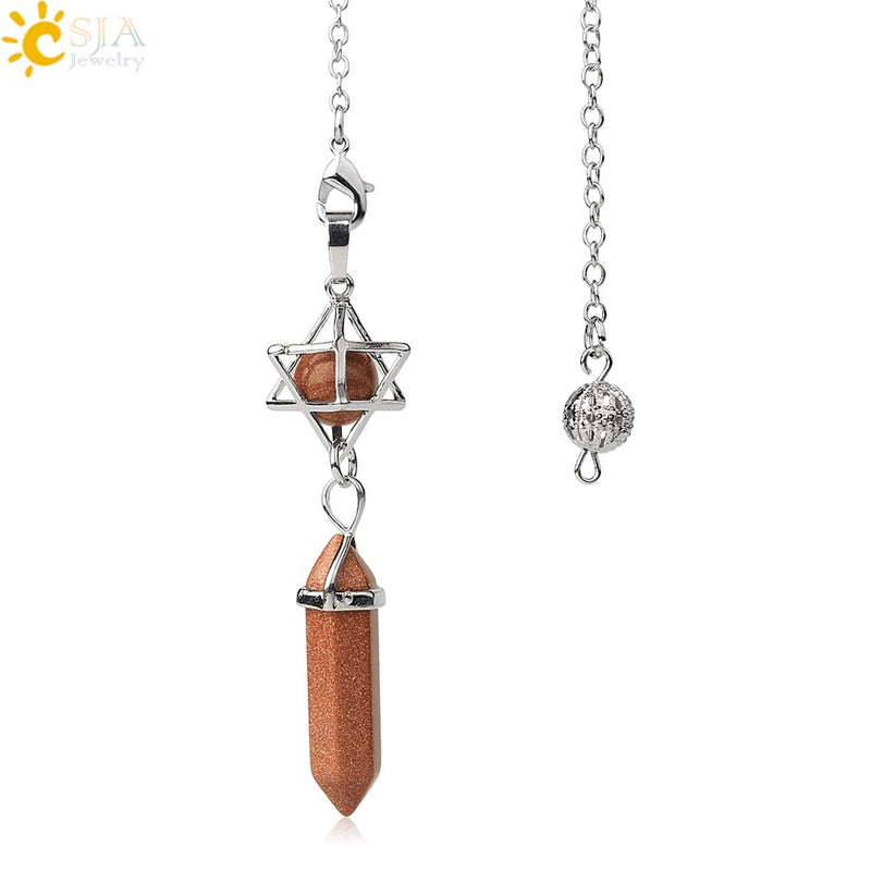 CSJA Natural Stone Quartz Pendulum for Dowsing Divination Hexagonal Crystal Merkaba Esotericism Shuttle Spiritual Pendulo G517