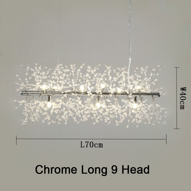 Araña de copos de nieve de cristal para sala de estar, cocina, globo rectangular, candelabro de diente de león, decoración nórdica, lámpara de techo led redonda