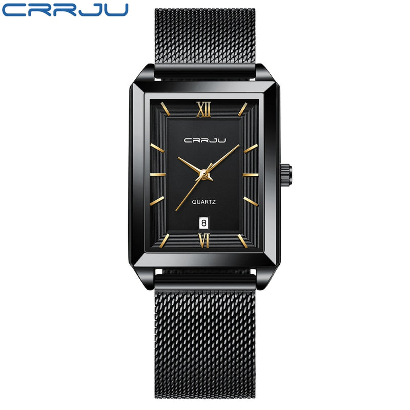 CRRJU Uhr Herren Top-Marke Luxus Square Golden Quarz Edelstahl Wasserdicht Armbanduhr Relogio Masculino