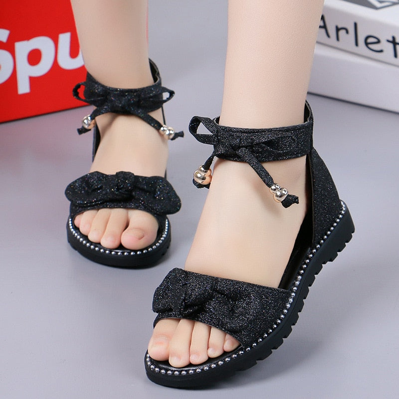 New 2022 Summer Girls Sandals Fashion Bowknot Zipper Princess Girls Shoes Children Kids Baby Party Flat Sandals Shoes A857