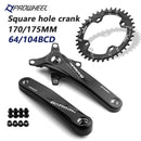 PROWHEEL Bicycle Square Hole Sprocket 104BCD 170/175mm Crank 30/32/34/36/38/40/42/44/46/48/50/52T Narrow Chainrings MTB Crankset