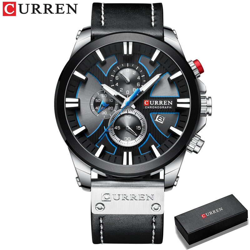 CURREN Fashion Chronograph Clock Men Leather Watch Casual Sport Watches for Men Quartz Wristwatch Relogio Masculino