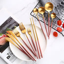 Pink Gold Western Tableware Steak Knife Fork Coffee Spoon Teaspoon Steel Cutlery Set Stainless Steel Home Dinner Dinnerware Set