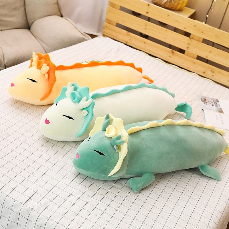 80cm-120cm lindo largo dragón de peluche de juguete suave Animal de dibujos animados tres colores dinosaurio muñeco de peluche almohada para dormir cojín mejores regalos