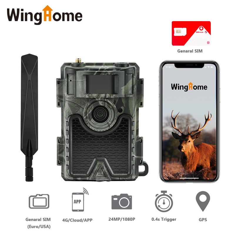 WingHome 480Ace 4G Jagdkamera 24MP HD Cloud APP Kamera 940nm IR Waldwildkamera mit Cloud-System GPS APP