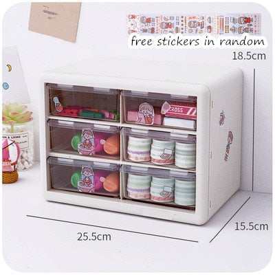 MINKYS Kawaii White/Pink 9 Grid ABS Drawer Desktop Organizer Desk Storage Box Free Sticker School Stationery Accessories