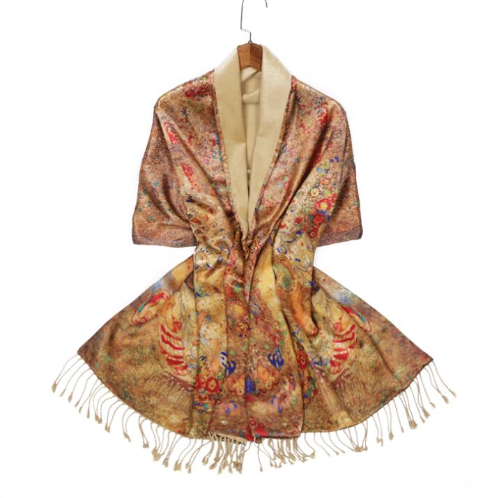 Silk digital printed  double-sided brushed shawl