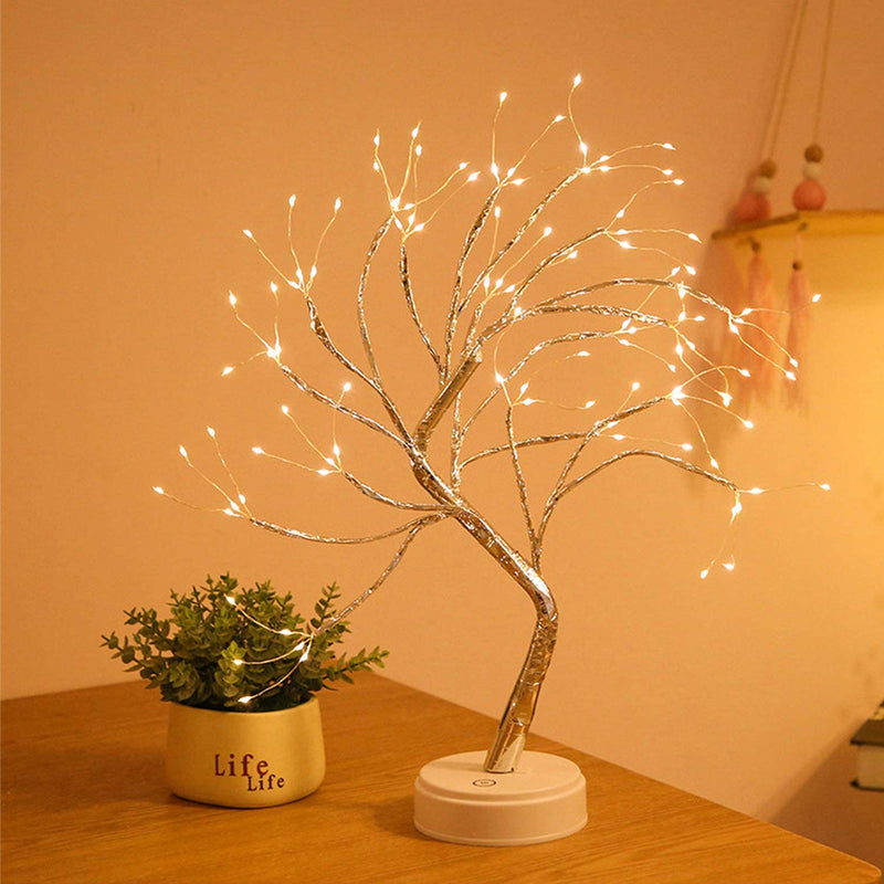 LED-Kupferdraht-Baum-Form-Nacht mit Touch-Sensor-Schalter Dekoration Batterie USB-LED-Tischlampe Tischleuchte