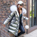 Chaqueta de plumón de invierno para mujer, Parkas plateadas largas y cálidas, plumón de pato de piel de oveja de Mongolia