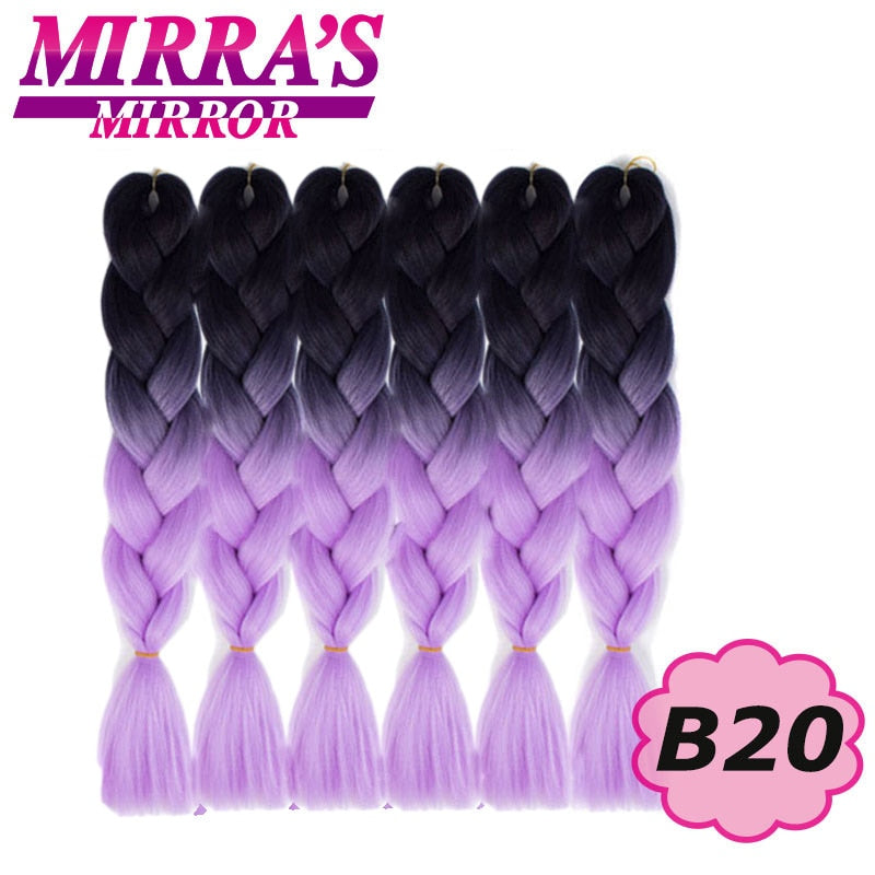 24 Zoll Jumbo Braids Synthetisches Haar für Box Braid Ombre Braiding Hair Extensions Three Tone Schwarz Braun Blau Pink Mirra's Mirror