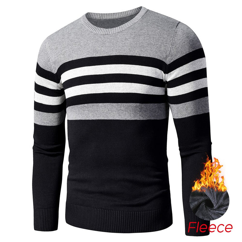 4XL Men 2020 Autumn New Casual Striped Thick Fleece Cotton Sweater Pullovers Men Outfit Fashion Vintage O-Neck Coat Sweater Men