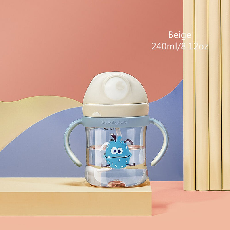 BC Babycare 240ml Baby Sippy Cup Cute Shape Anti-Choke Straw Baby Water Bottles for Kids Gravity Ball Drinking Tritan Handle Cup