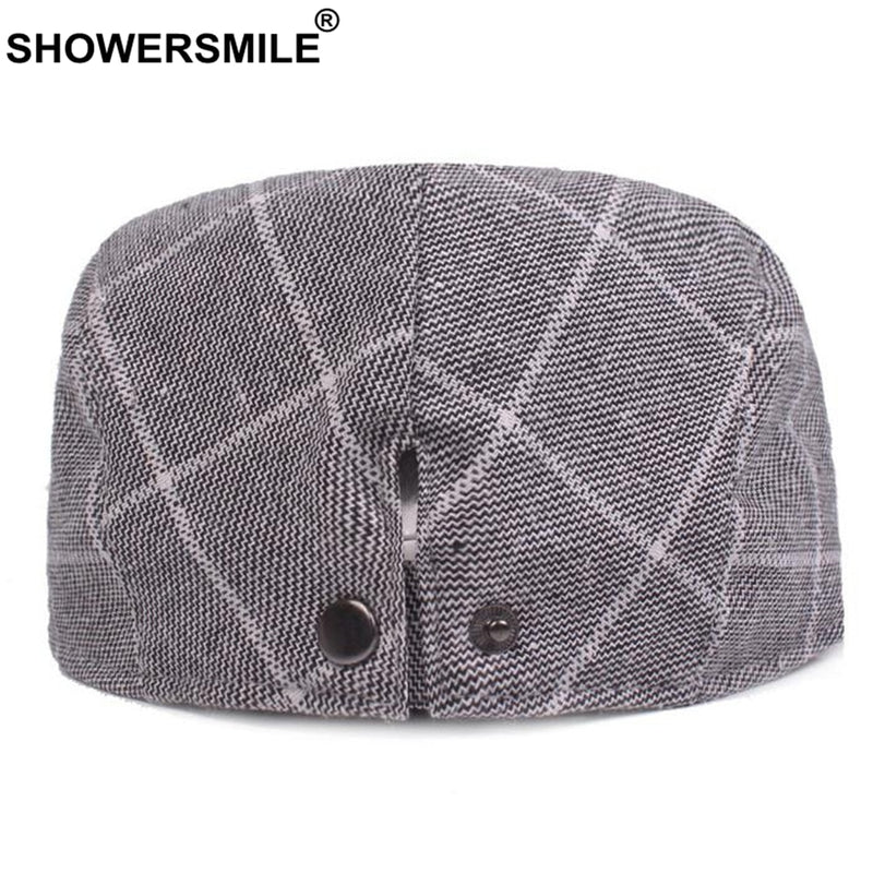 SHOWERSMILE Herren Blue Berets Plaid Verstellbare Baumwolle Schiebermütze Herren Sommer Herbst Classic England Atmungsaktiver Entenschnabelhut Neu