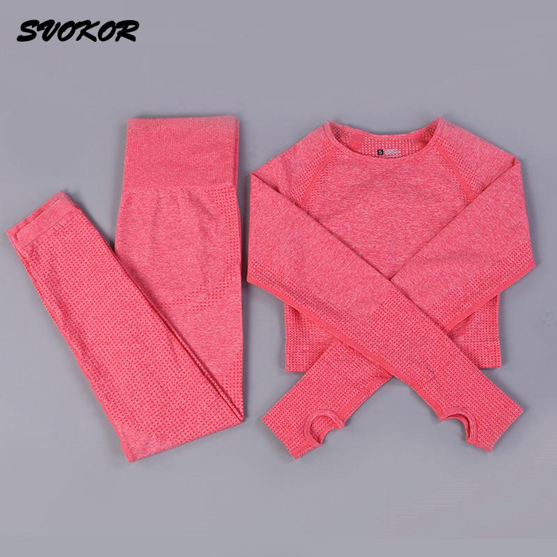 SVOKOR Yoga Set Women Seamless Dot Fitness Clothing Printing Workout Sport Wear Gym Push Up Leggings Bra Sport Suit