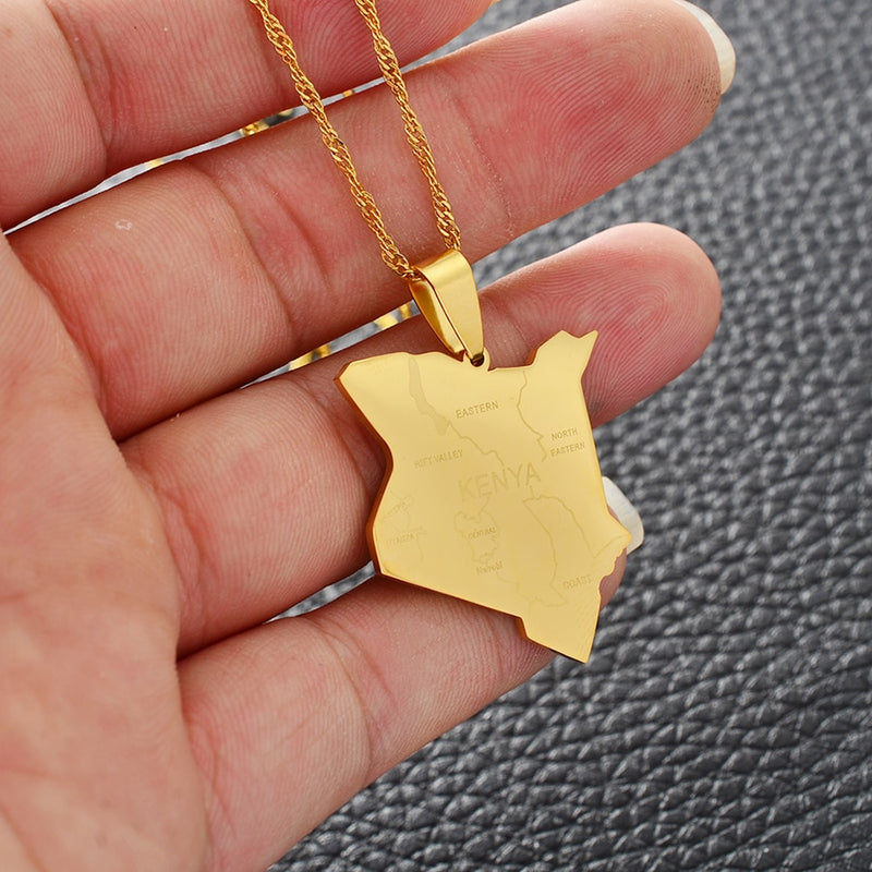 Anniyo (3cm) Map of Kenya & City Pendant Necklaces Jewellery Silver Color/Gold Color African Jewelry kenyans Map Kenyan