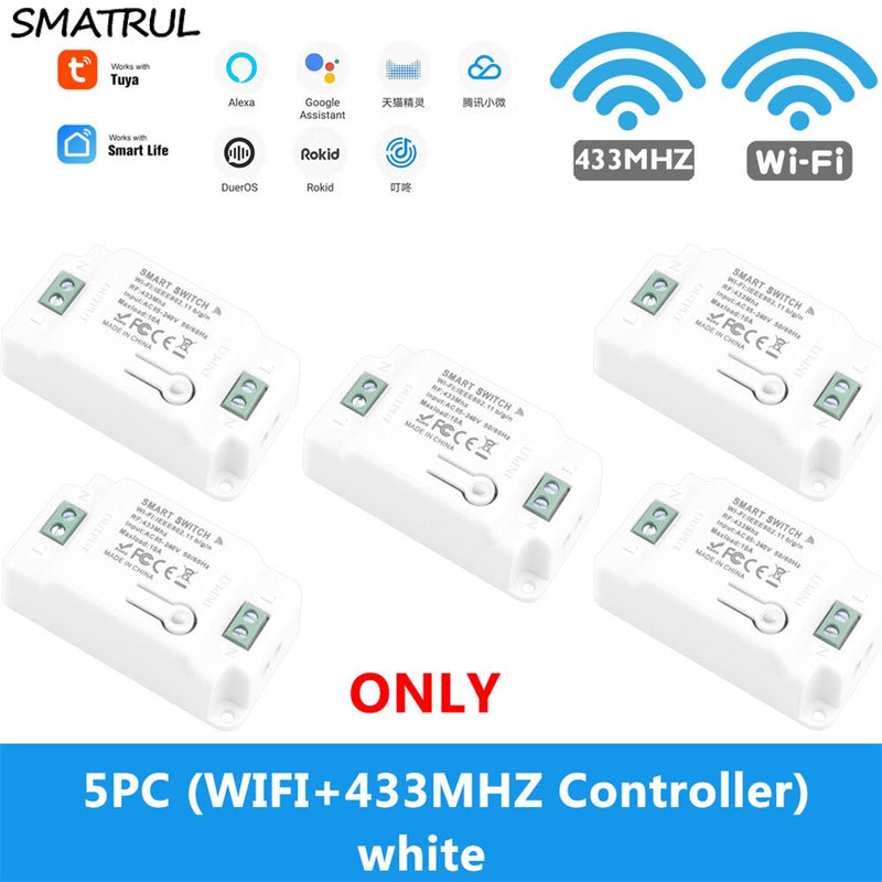 SMATRUL Tuya Smart Life Home APP WiFi +RF 433Mhz Switch LighT Wall Relay Timer Module Voice Google Home Alexa 110V 220V 10A Lamp